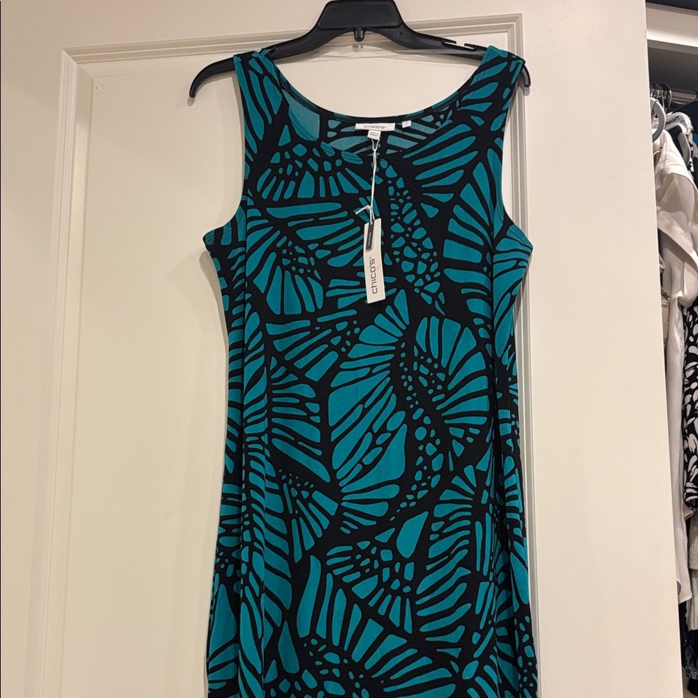 New Chico's Travelers Collection Teal and Black Maxi Dress - Picture 8 of 8